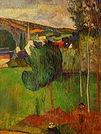 Vista de Pont-Aven des de Lézaven (W370), P. Gauguin, oli sobre cartó, 1888, col·lecció privada.