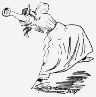 A black and white illustration of a baseball player wearing a dress with the ball held high over his head preparing to pitch