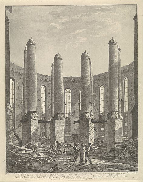 File:Gezicht op de afgebrande Nieuwe Lutherse Kerk op het Singel te Amsterdam, 1822 Ruine der Luthersche Nieuwe Kerk te Amsterdam (titel op object) Vier platen van de brand in de Nieuwe Lutherse Kerk te Amsterdam in 1822 (s, RP-P-OB-48.014.jpg