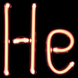 Tubos de descarga de gás iluminado luz vermelha em forma de letras H e e