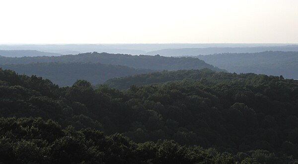 Rolling hills in the Charles C. Deam Wilderness Area of Hoosier National Forest, in the Indiana Uplands