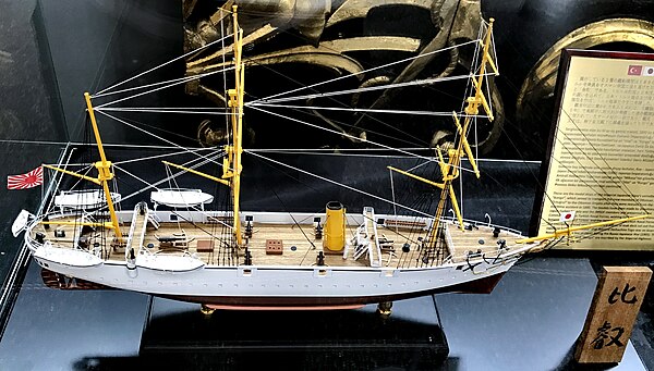 A scale model of Japanese ironclad Hiei corvette, on display at Istanbul Naval Museum.