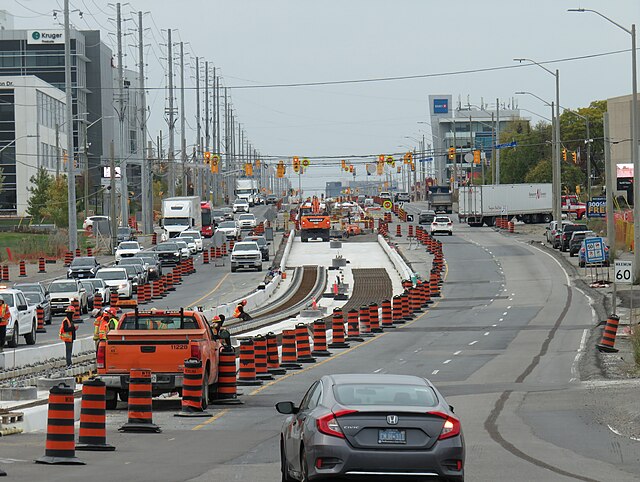 The line under construction north of Highway 401 in October 2023