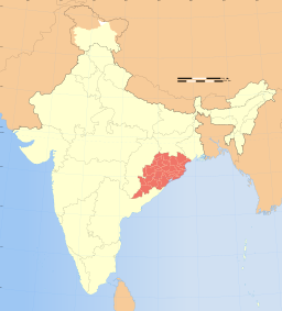 Karta över Indien med Odisha markerat.