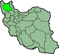 Map of Iran with पुर्व आज़र्बैजान highlighted.