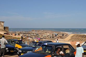 Taxi drivers waiting for fares near the beachfront slum in Accra's Jamestown Jamestown, Accra.jpg