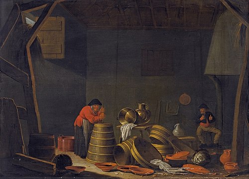 Butter made in a barn; Dutch painting by Jan Spanjaert.