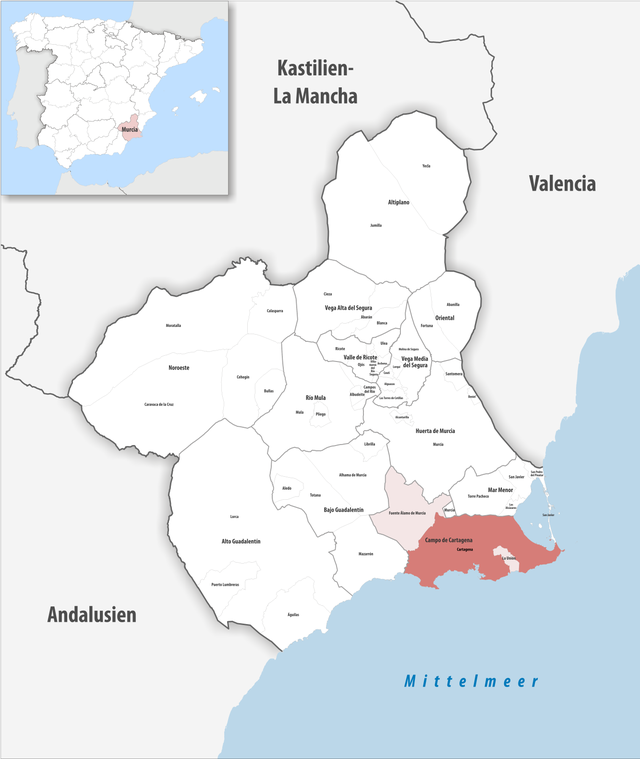 Kommunens läge i provinsen Murcia