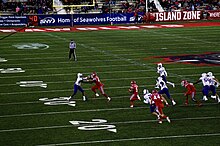 Stony Brook playing James Madison in 2019, the most attended game in program history. Kenneth P. LaValle Stadium 10-2019-2.jpg