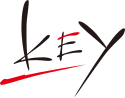 The word "KEY" written in exaggerated strokes, most of which are black, but two of which are red, those being the top line of the "E" and the line underscoring the word