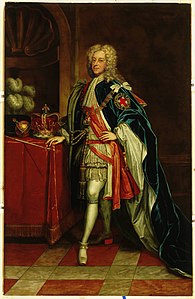 After Sir Godfrey Kneller, George II, King of England (1683-1760), ca. 1727–32, the monarch who issued the letters patent establishing the College of New Jersey, now Princeton University[37]