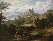 Koch, Joseph Anton - Landschaft bei Olevano mit reitendem Mönch - um 1830.JPG