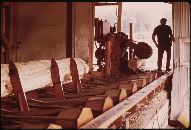 File:LOGS ARE STRIPPED OF BARK BY CHIPPER AT THE LITCHFIELD PAPER COMPANY MILL NEAR TUPPER LAKE - NARA - 554428.jpg