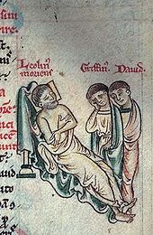 A 13th-century depiction of Llywelyn the Great (left) who threatened the castle and burned the town of Haverfordwest in 1220, but failed to capture the castle. Llywelyn the Great.JPG