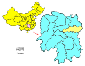 Položaj u provinciji Hunan (označen žuto)
