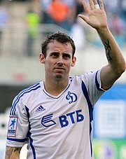 Wilkshire waving to the Dynamo Moscow supporters following the match. Luke-Wilkshire.jpg