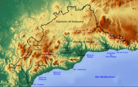 Localización en un mapa de relieve de la provincia de Málaga