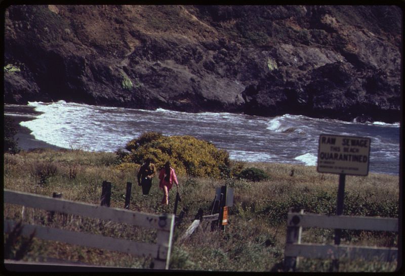File:MENDOCINO BEACH. SWIMMING IS BANNED BECAUSE OF RAW SEWAGE POLLUTION. (FROM THE SITES EXHIBITION. FOR OTHER IMAGES IN... - NARA - 553861.jpg