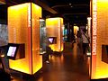 Interactive totems in the museum allow access to multimedia information about the languages that influenced the formation of the present day Portuguese language.