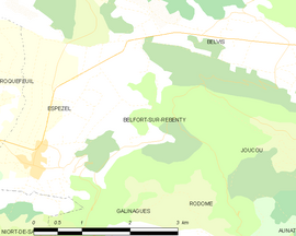 Mapa obce Belfort-sur-Rebenty