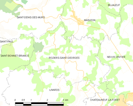 Mapa obce Roziers-Saint-Georges