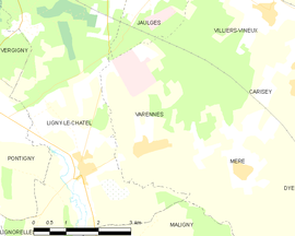Mapa obce Varennes
