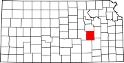 Map of Kansas highlighting Chase County