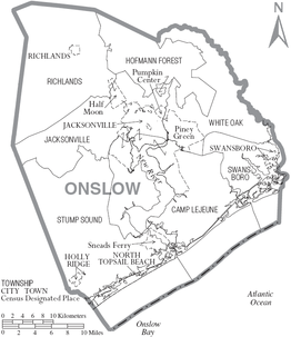 Kaart van Onslow County