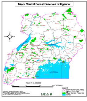 Map of Uganda showing the location of South Imaramagambo central forest reserve.png