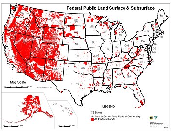 Map of all federally owned land in the United States Map of all U.S. Federal Land.jpg