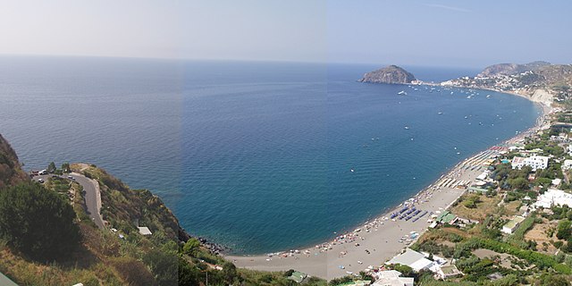 Maronti beach, east of the spit of St. Angelo