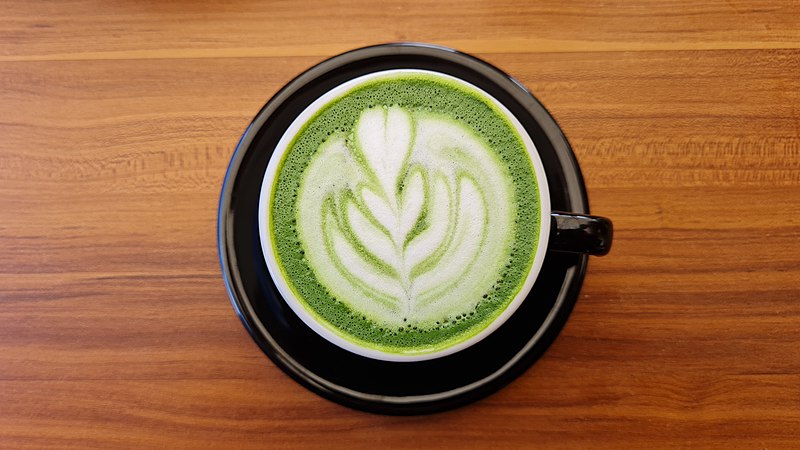 File:Matcha tea latte with rosetta latte art.jpg