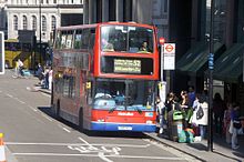 Metroline Plaxton President bodied Volvo B7TL at Knightsbridge station in June 2011 Metroline bus (Y193 NLK), 25 June 2011.jpg