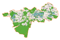 Mapa konturowa gminy Milicz, u góry nieco na prawo znajduje się punkt z opisem „Smielice”