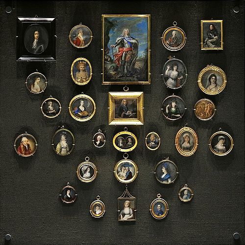 A display case with 18th-century portrait miniatures at the National Museum in Warsaw.