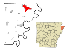 Mississippi County Arkansas Incorporated and Unincorporated areas Blytheville Highlighted.svg