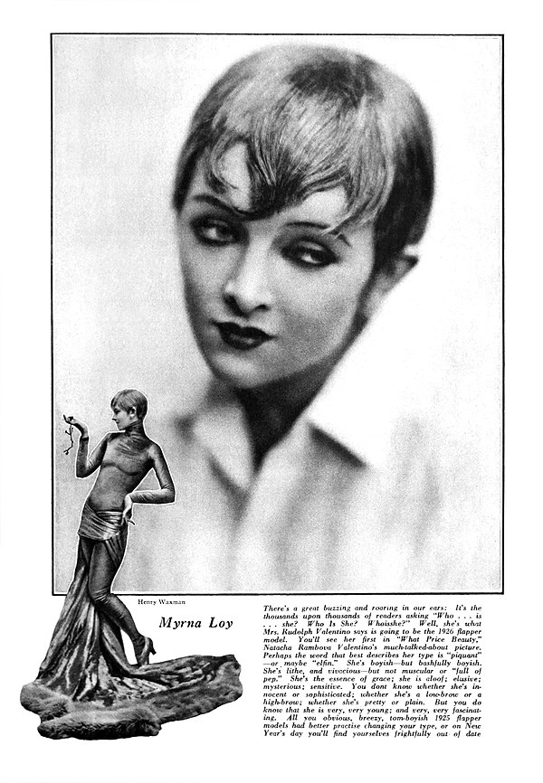 In its September 1925 issue, Motion Picture magazine featured two Henry Waxman photographs of Loy, costumed by Adrian, as she appeared in What Price B