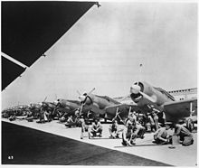 Dummy replica aircraft used by US Navy to train aircraft ordnance technicians during World War II Naval Ordnancemen receiving training at Arthurdale, W. Va., Ballard Aircraft Co. Inc. Training is done on replicas... - NARA - 195939.jpg