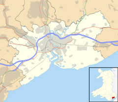 A map of Newport, Wales, showing the location of the town of Caerleon as a red dot