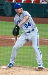 Wittgren pitching for the Kansas City Royals in 2023. Nick Wittgren2023.png