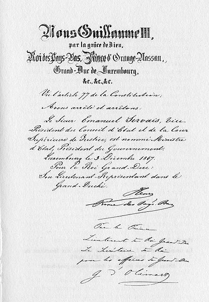 File:Nous Guillaume III etc etc etc, Emmanuel Servais, Ernënnung zum Staatsminister, 1867.jpg