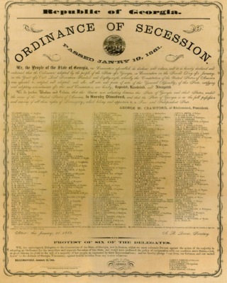<span class="mw-page-title-main">Ordinance of Secession</span> Ordinance ratified by the seceding states from the US in 1860 and 1861