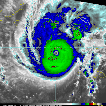 Infrared satellite image of Hurricane Paloma at 10:08 UTC on November 8, shortly before peak intensity Paloma near peak IR.GIF