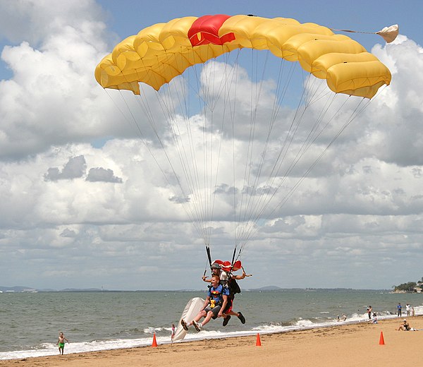 Parachute sailing at Suttons Beach, Redcliffe