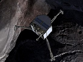 Посадка аппарата «Филы» на комету (кадр из фильма Chasing a Comet — The Rosetta Mission).