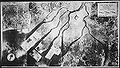 1945年被爆後の広島市。左地図の位置関係を参照。落橋していないとわかる。