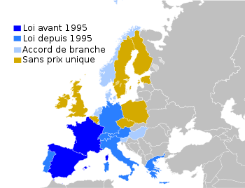 Carte des pays d'Europe en fonction du régime du prix du livre