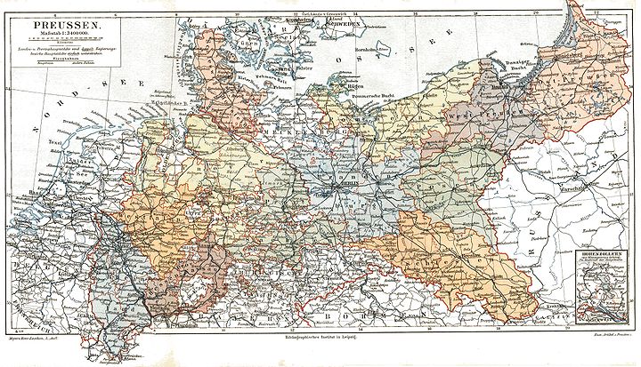 The twelve Prussian provinces on an 1895 map