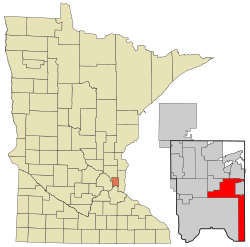 Location of the city of Maplewood within Ramsey County, Minnesota
