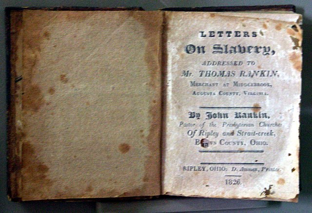 A copy of John Rankin's book, Letters On Slavery, published in 1826